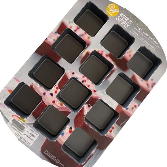 Wilton 12 Cavity Brownie Baking Pan Non-Stick  All Edges Square Aluminum Steel - Picture 3 of 9